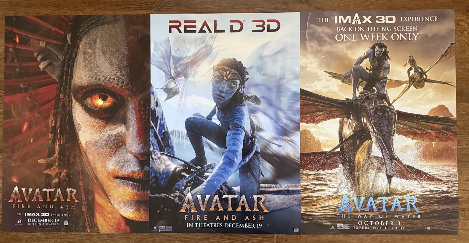 Three Avatar Fire & Ash Posters AMC Real D 3D Exclusive 13x19 James Cameron