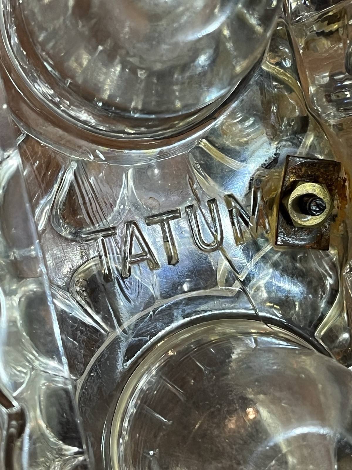 Antique "Tatum" Double Inkwell Pressed Glass w/Cast Iron Swivel Lids 1878-1900