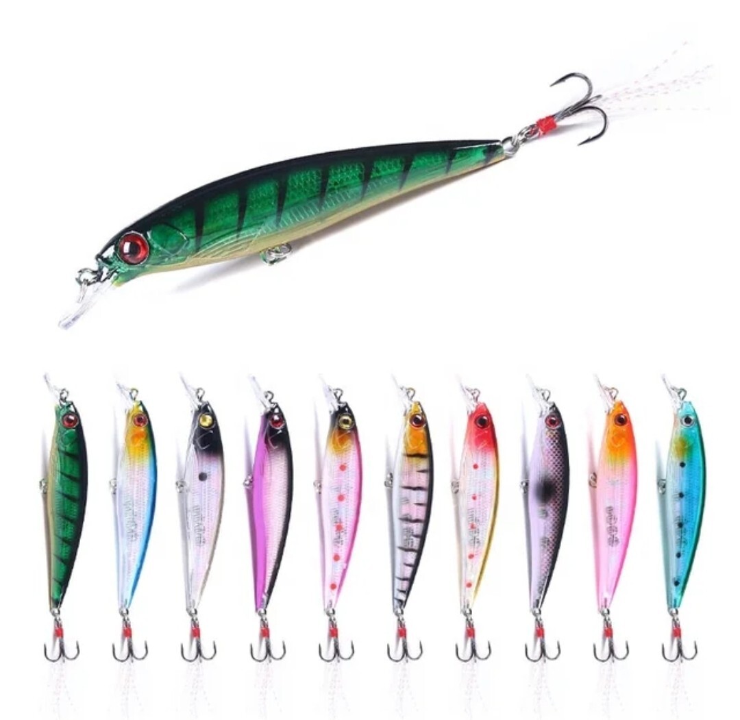 Largemouth bass fishing lures wobbler minnow 10-pack lot crankbait tackle bait