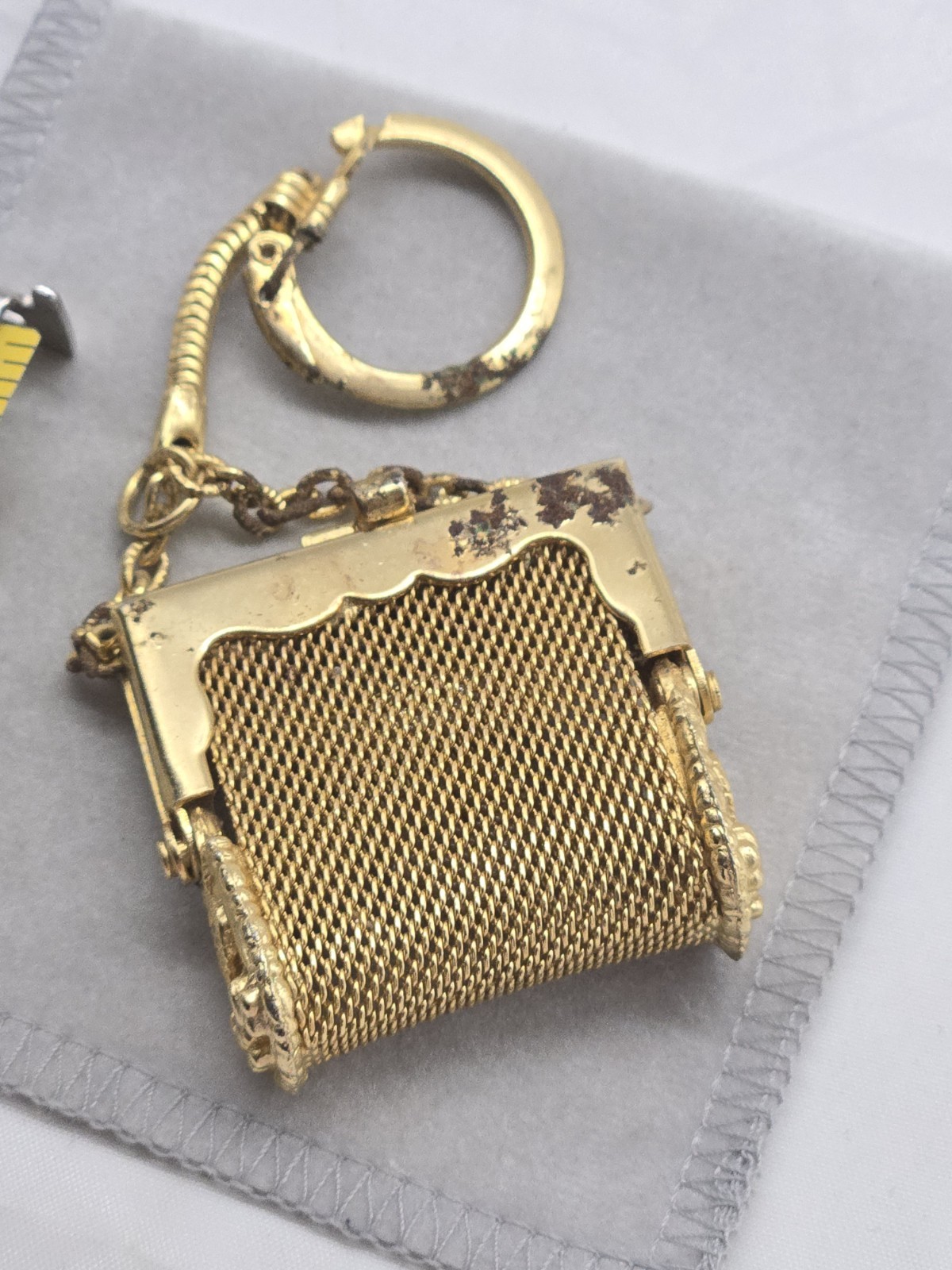 Vintage Florida State Souvenir Mini Mesh Coin Purse Keychain Goldtone Metal
