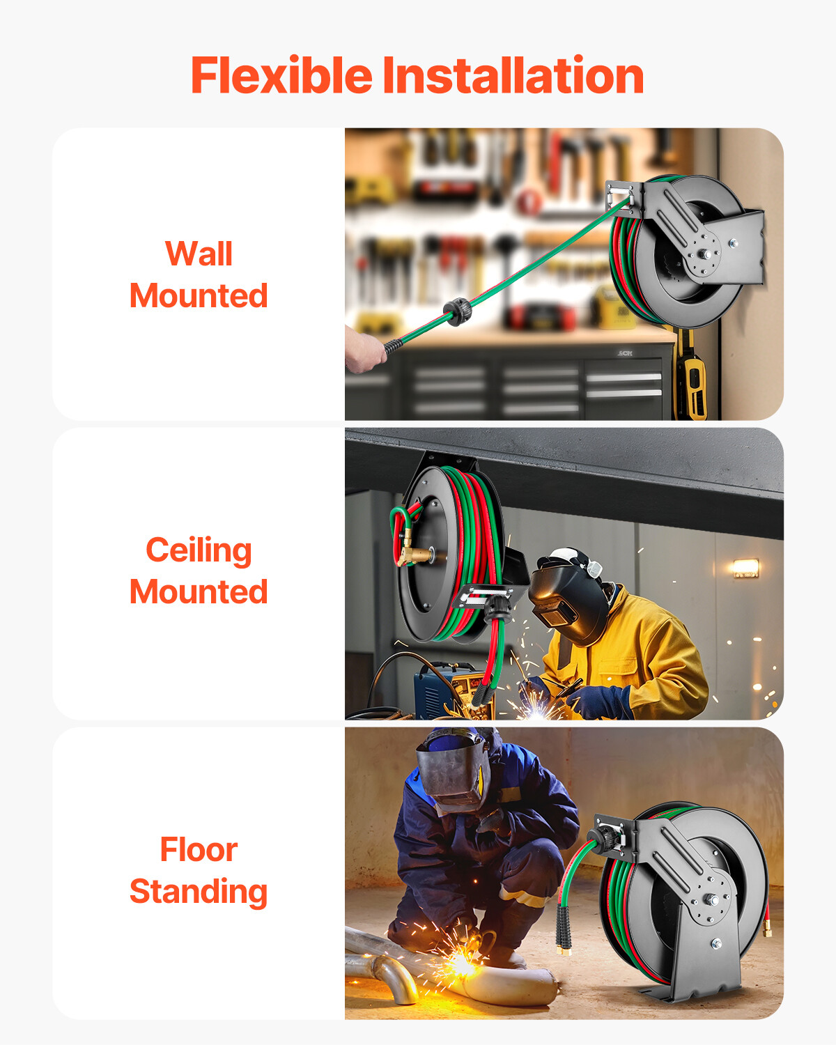 Retractable Welding Hose Reel 1/4 in x 50FT Oxygen Acetylene Rubber Hose R Grade