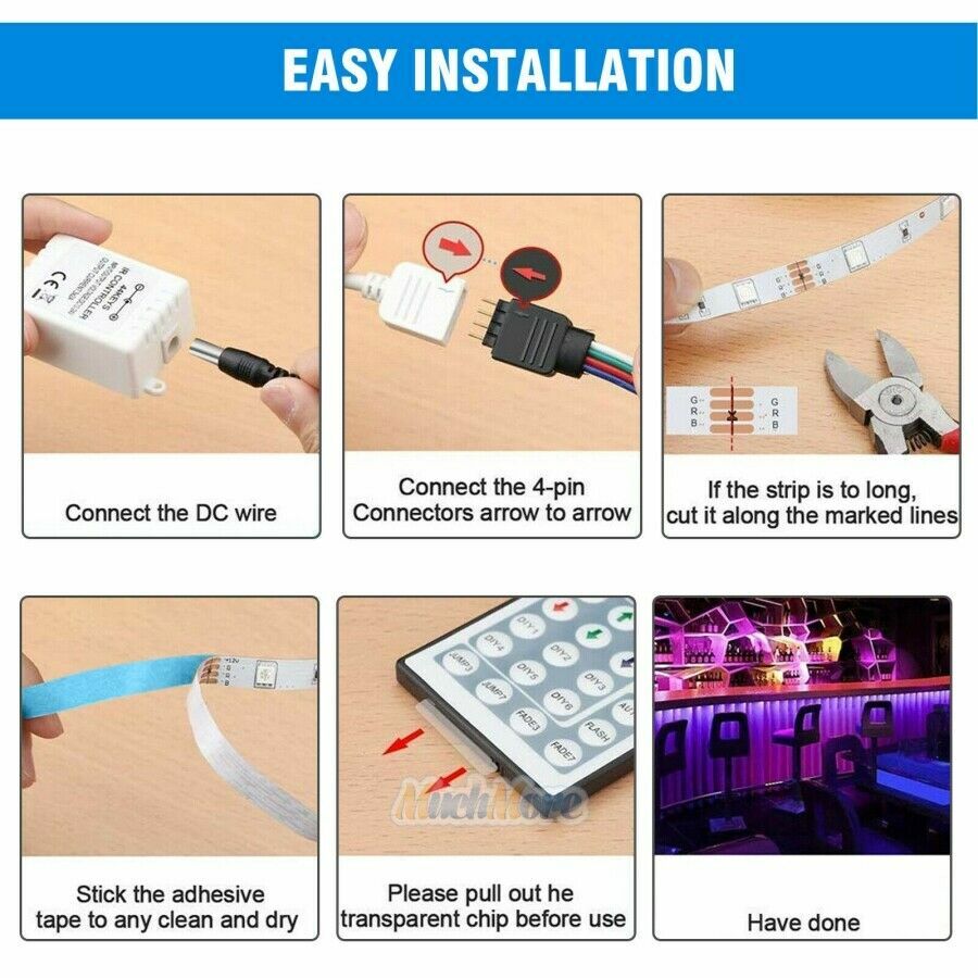 100 FT RGB Led Strip Lights Waterproof Flexible with 44 Keys Remote 12V US Power