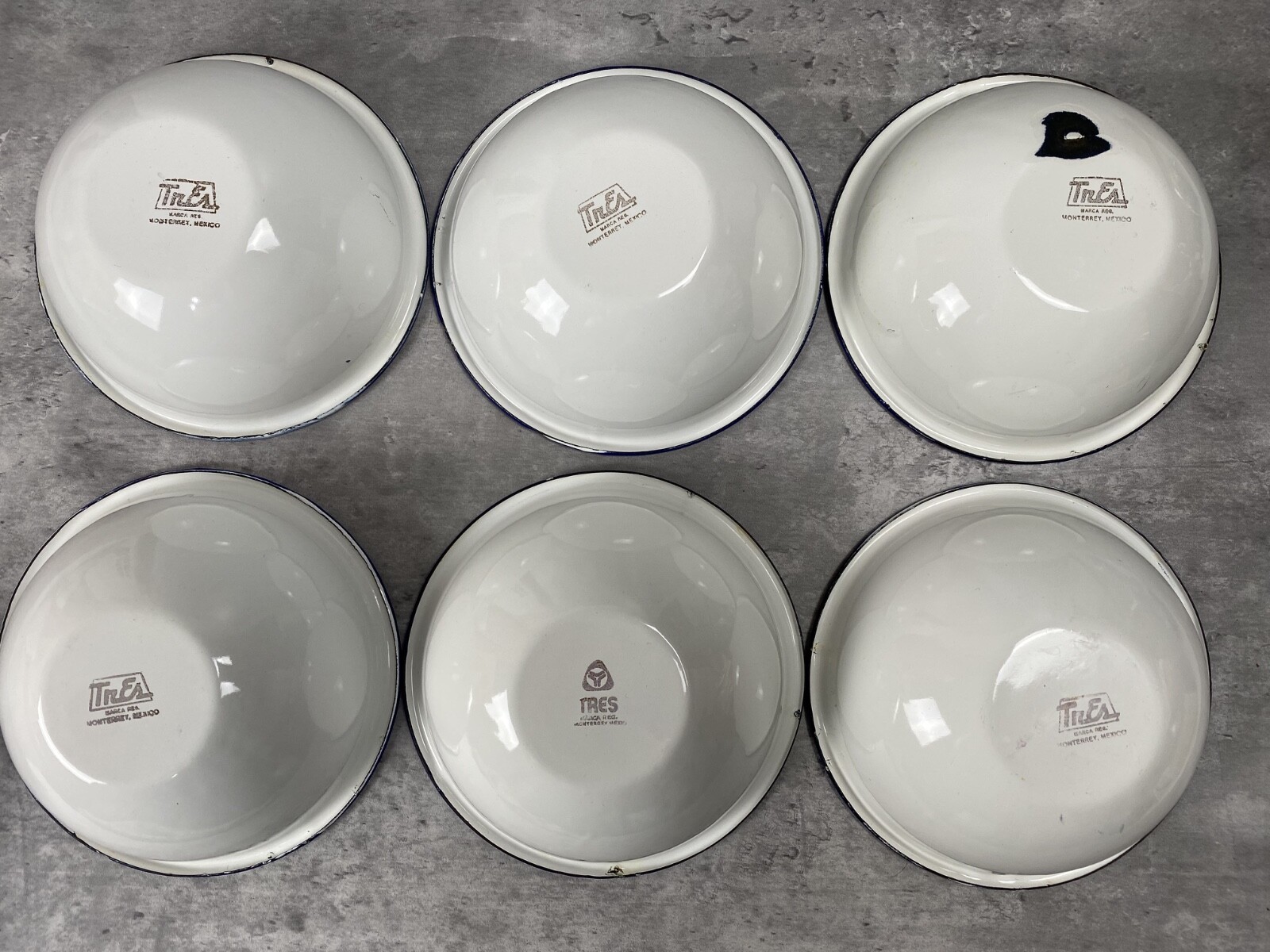Vintage TrEs Enamelware Floral 6 Bowls Lot Camp Cottage Farmhouse Monterey MEX