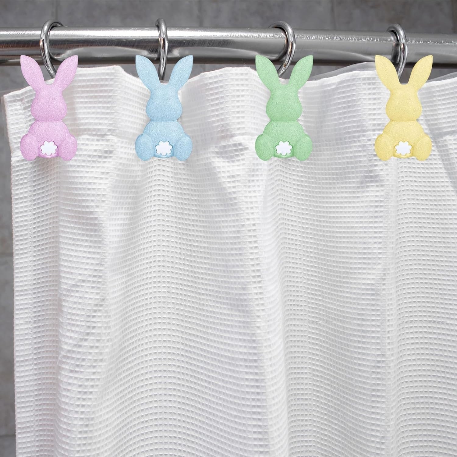 12Pcs Easter Rabbit Shower Curtain Hooks Bunny Curtain Rod Rings Spring Resin Cu