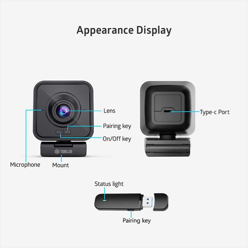 TOALLIN 1080P HD Wireless Webcam for PC Noise-cancelling Built-in microphone New