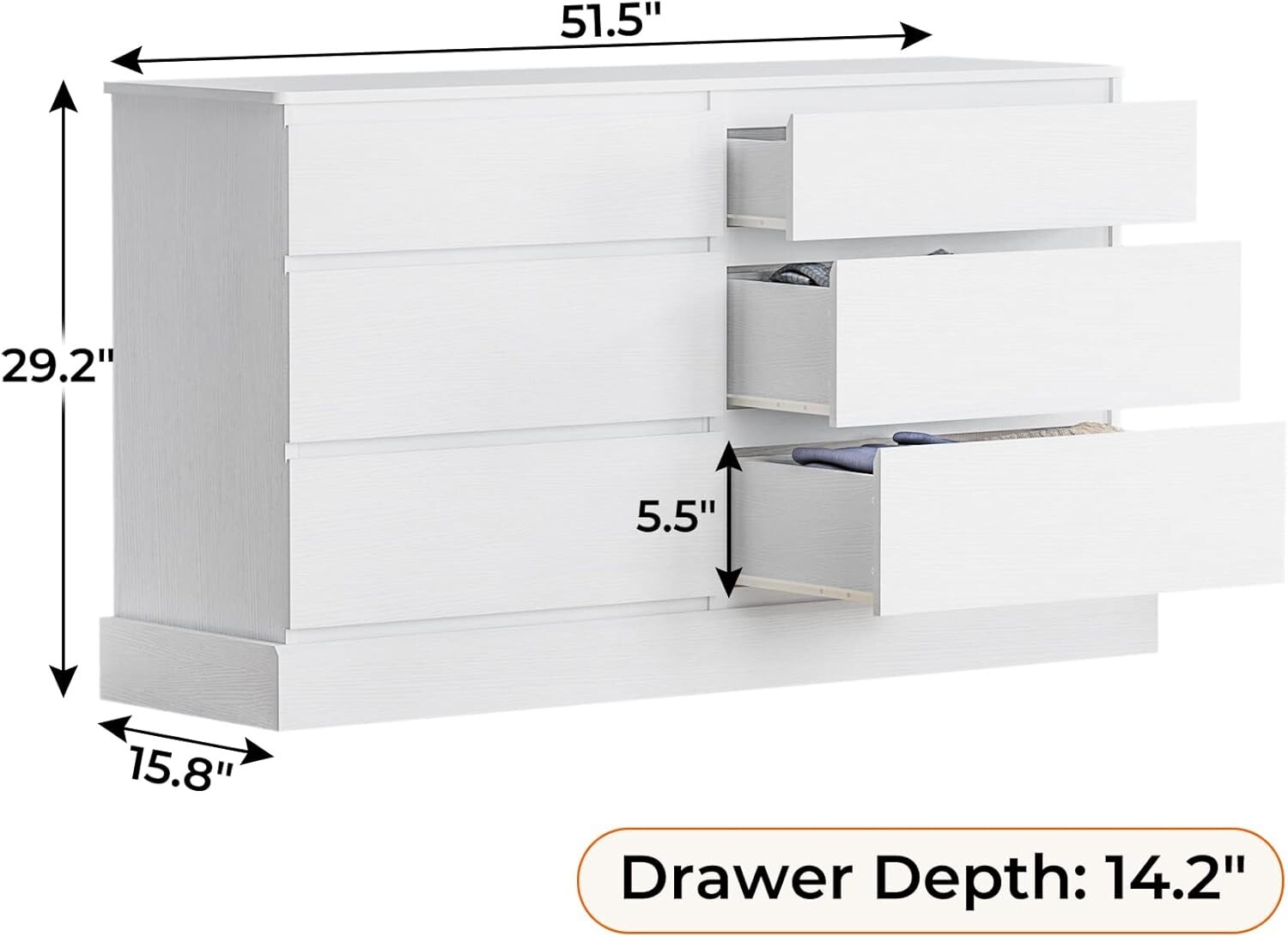 6 Drawer Double Dresser for Bedroom Chest of 6 Drawers Clothing Storage Cabinet