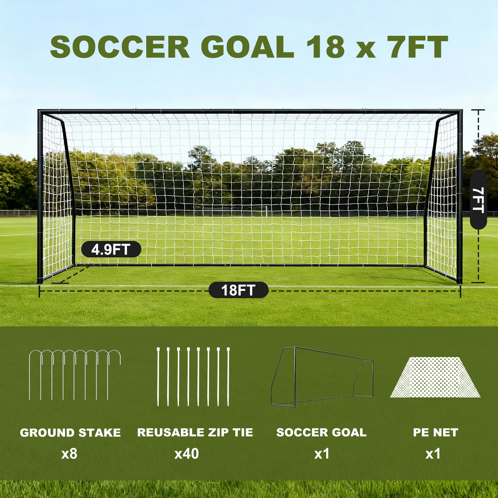 18ftx 7ft/21ftx 7ft/24ftx 8ft Metal Soccer Goals for Outdoor Practice Training