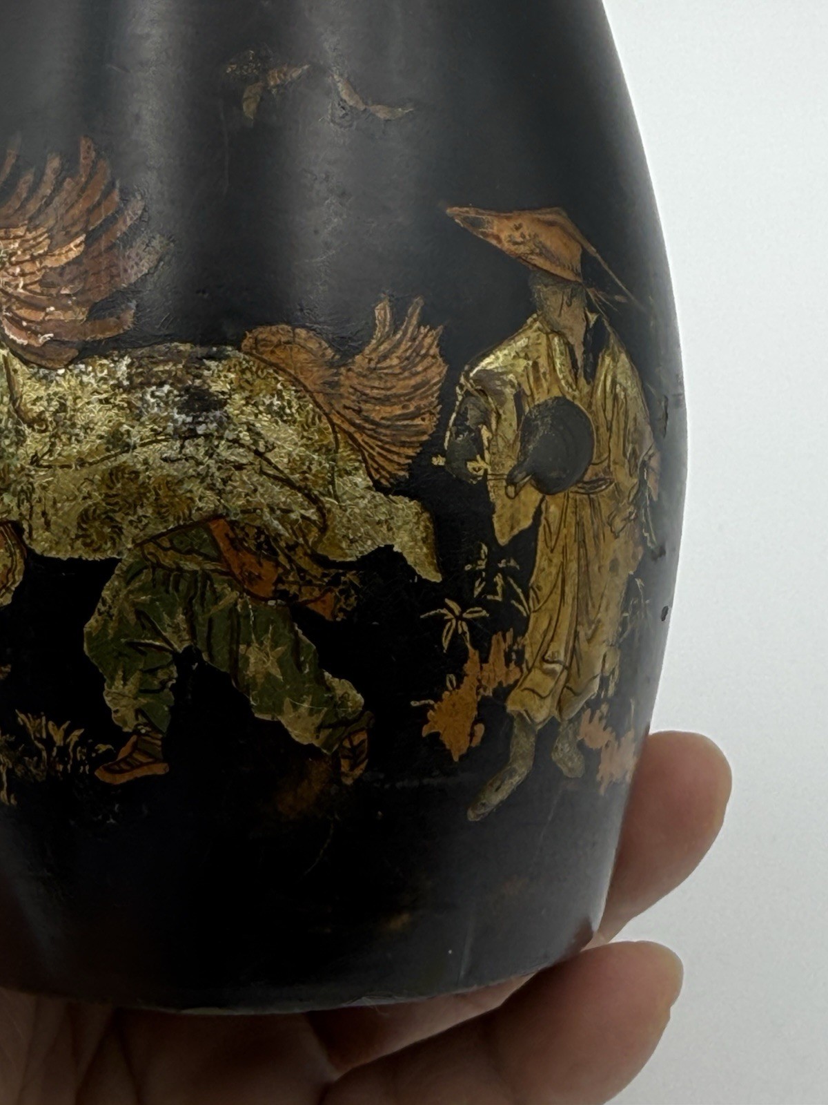 Antique Vietnamese Sơn Mài Lacquer Brush Pot • Múa Lân Lion Dance • Hand Painted