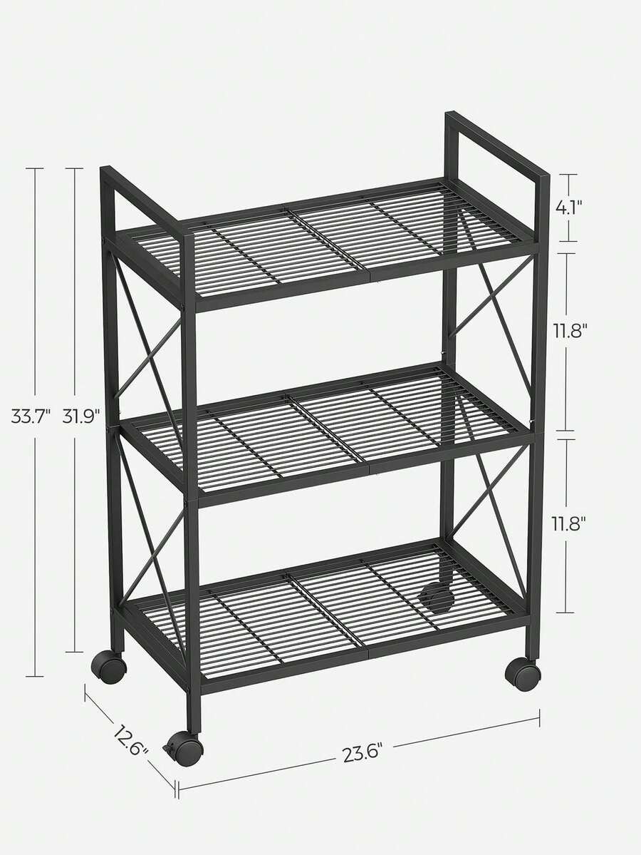 SONGMICS 3-Tier Metal Storage Rack with Wheels Mesh Shelves Industrial Style