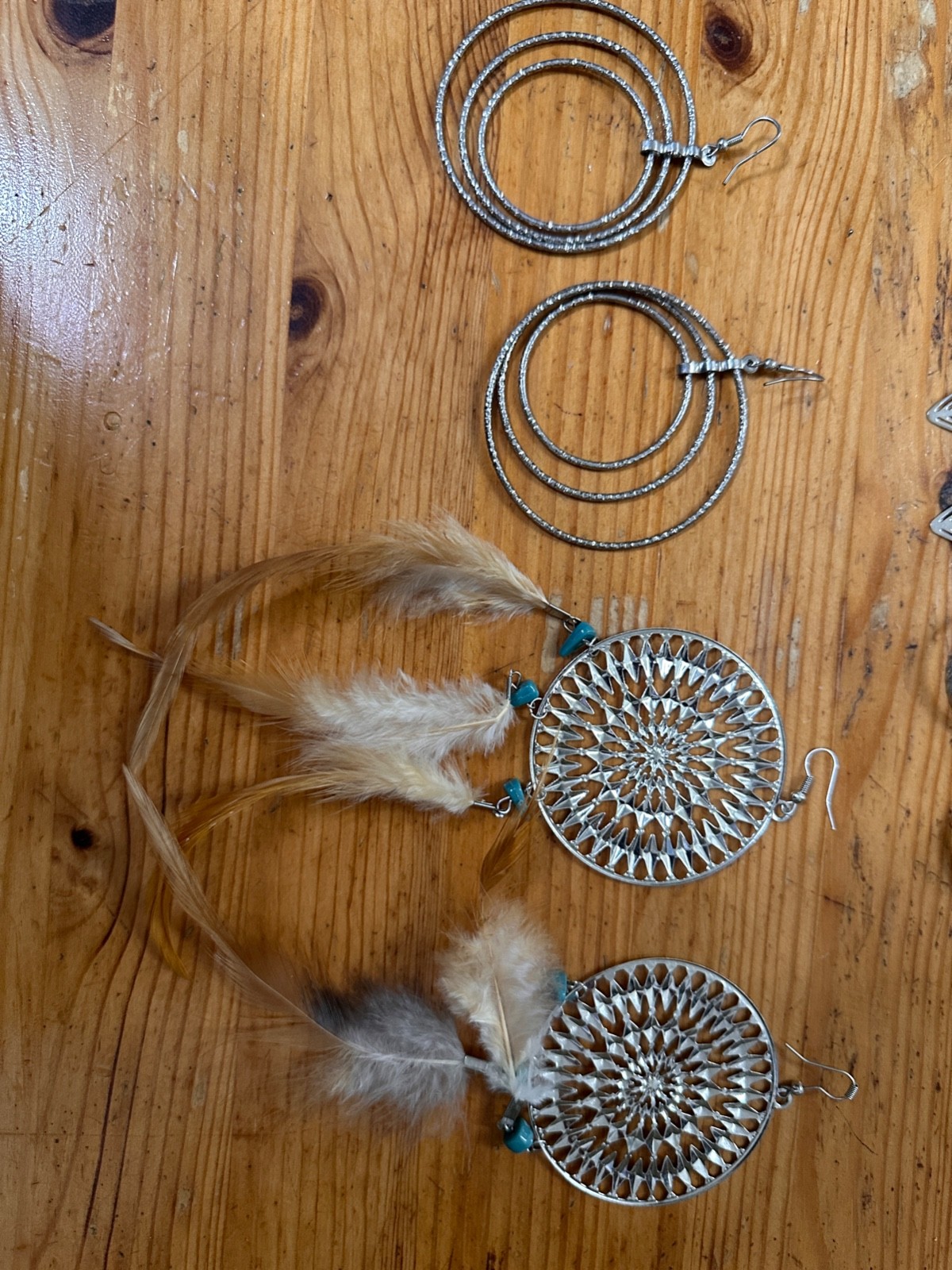 Lot Of 4 Pairs of Silver Tone Dangle Earrings Faux Gem Fantasy