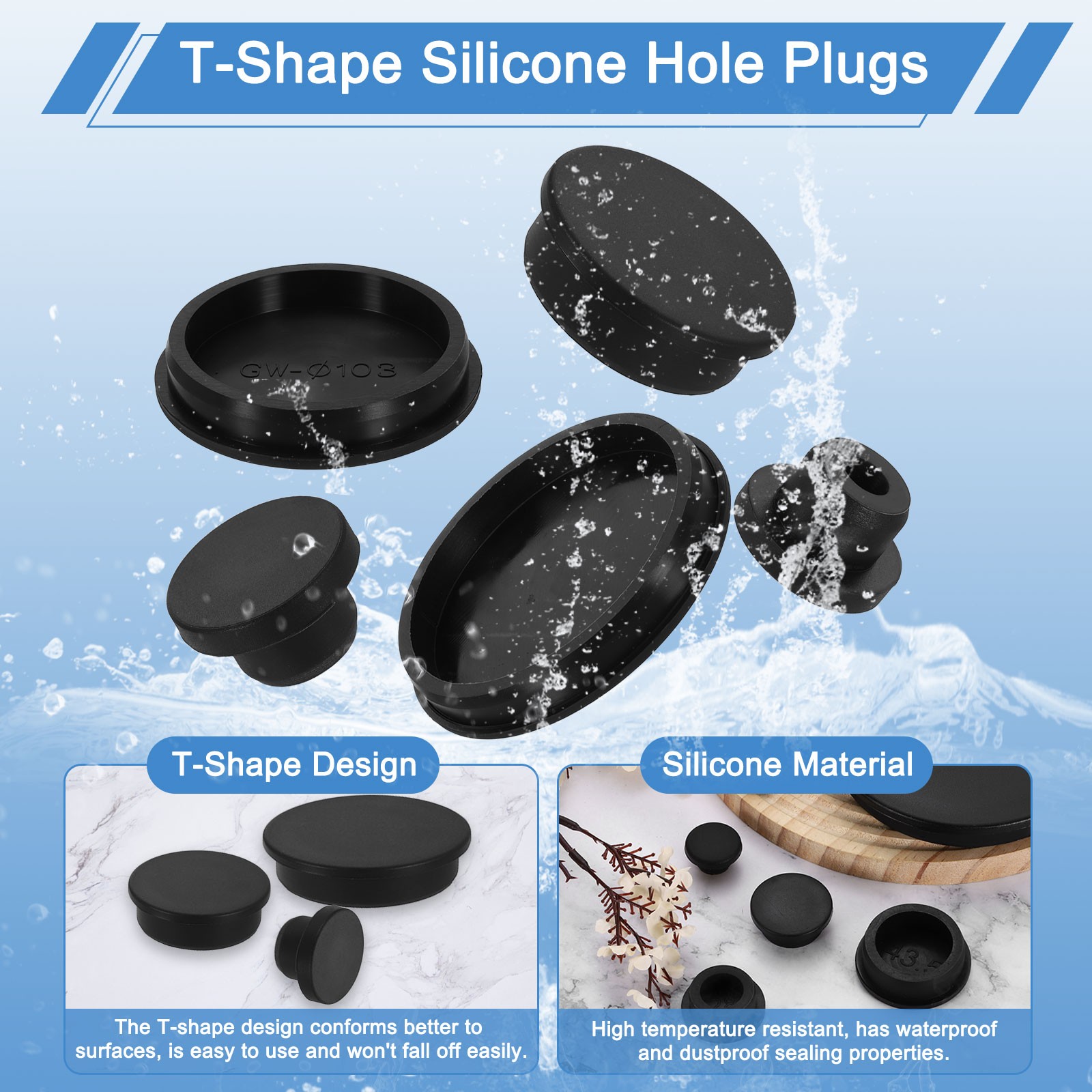 Silicone Hole Plugs, Round Rubber Stopper for 180mm/7.09" Hole, Black