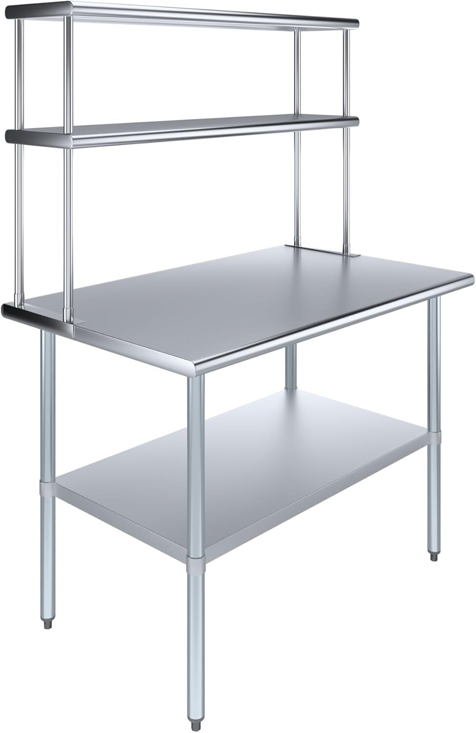 Stainless Steel Prep Table w/ Double Overshelf - Commercial Kitchen Workstation