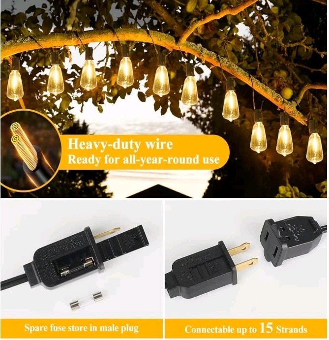 Brightever LED Outdoor String Lights 100FT Patio Lights with 52 Shatterproof...