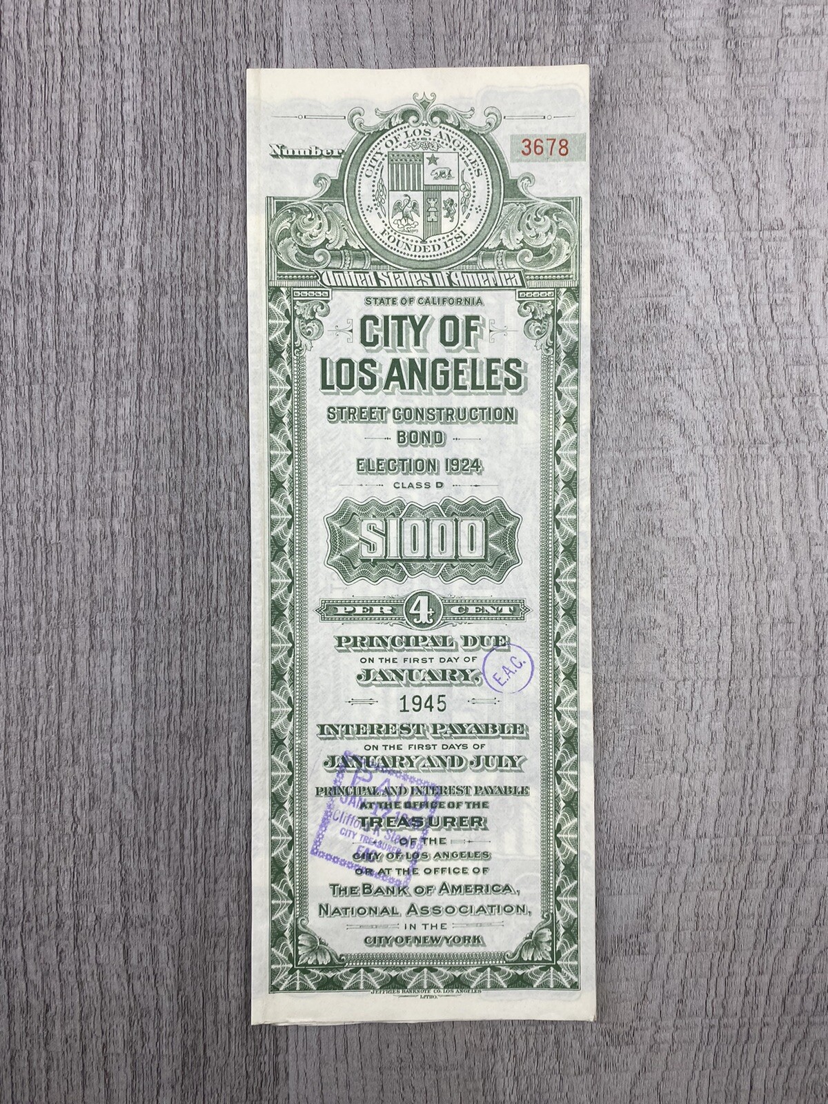 1924 California City of Los Angeles - Street Construction Bond Election 1924