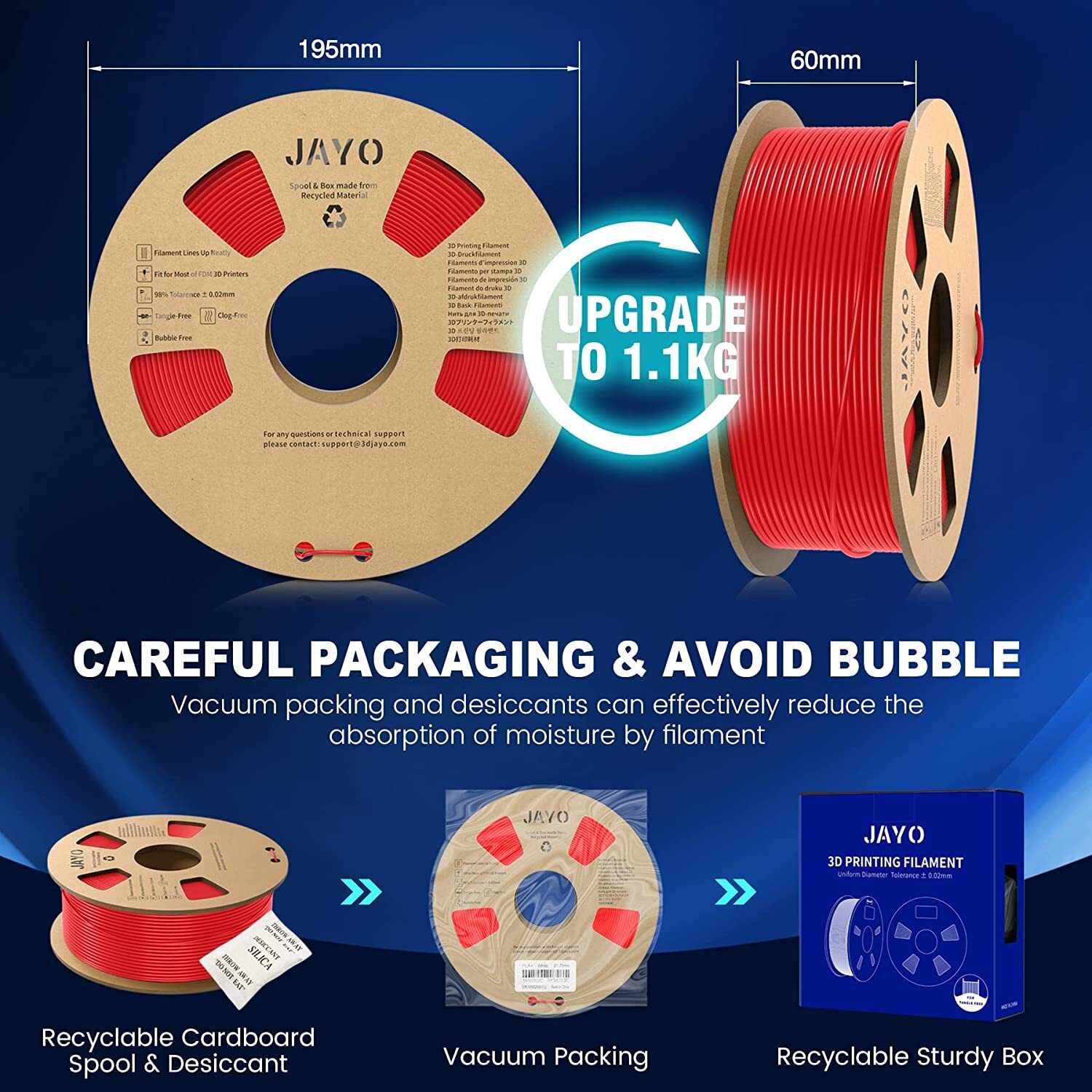 JAYO 1KG PLA 1.75mm Filament PLA Matte SILK PETG ABS PLA+ 3D Printer Consumables