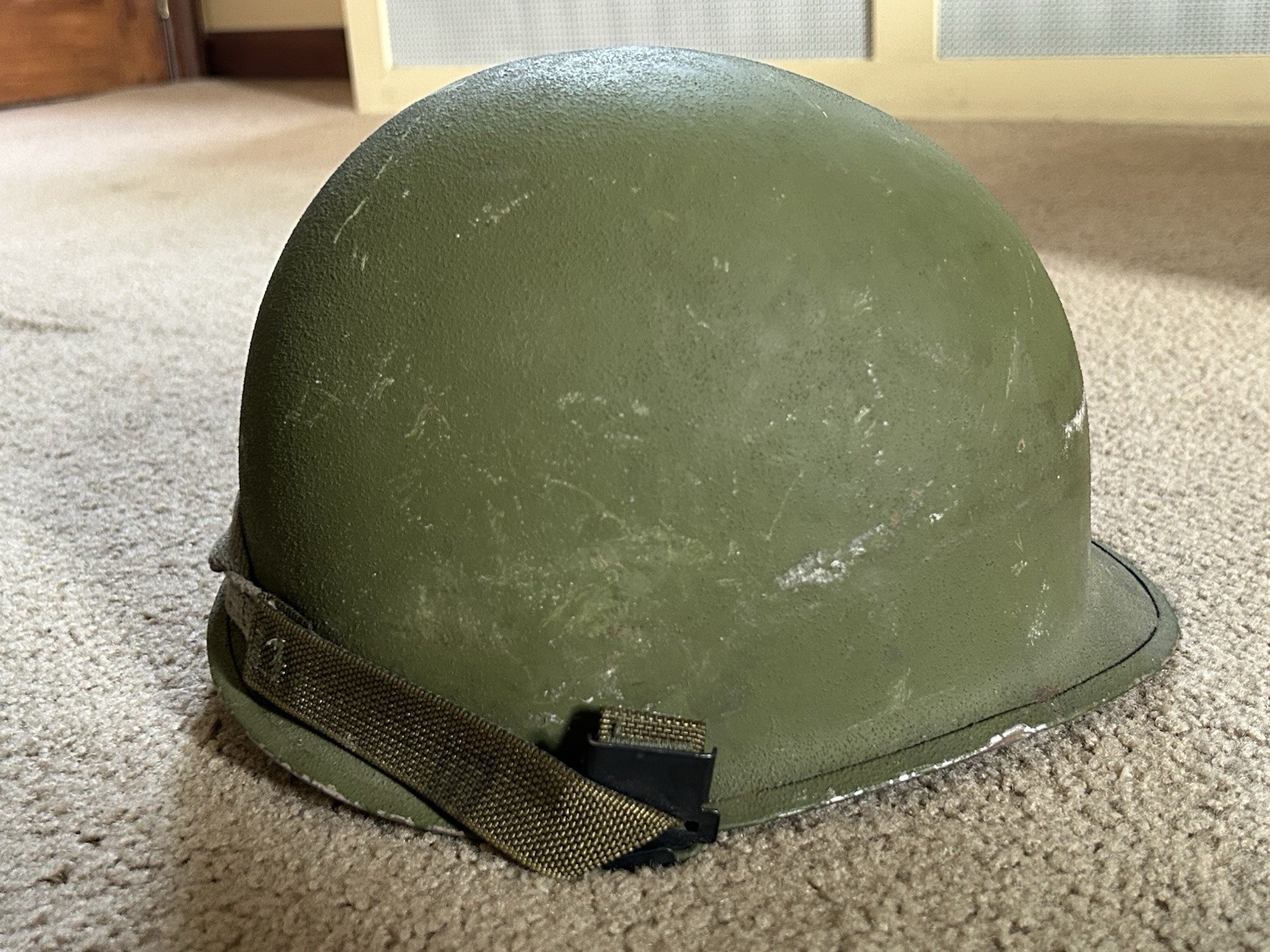 Lot of (2) Vintage Military Helmets 1970s-1980s Era Light Green 07 On Strap