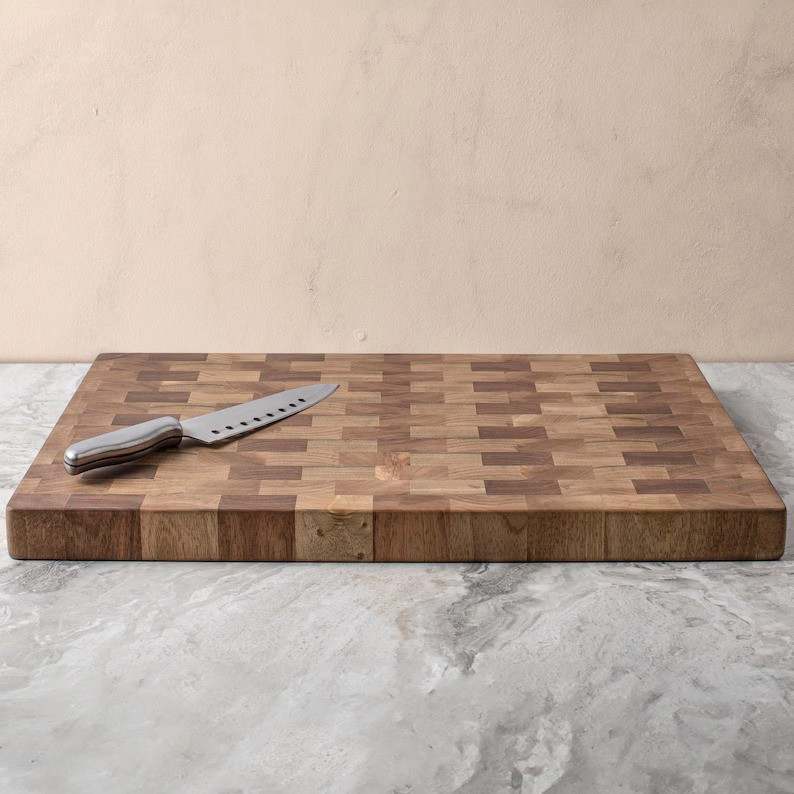 Walnut End Grain Cutting Board for Kitchen, Thick Charcuterie Chopping Block