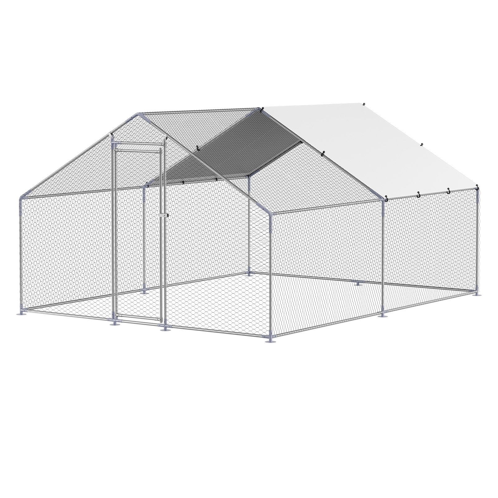 Metal Chicken Coop 9.8x13.1x6.5 ft Walk-in Chicken Run with Cover Spire Roof