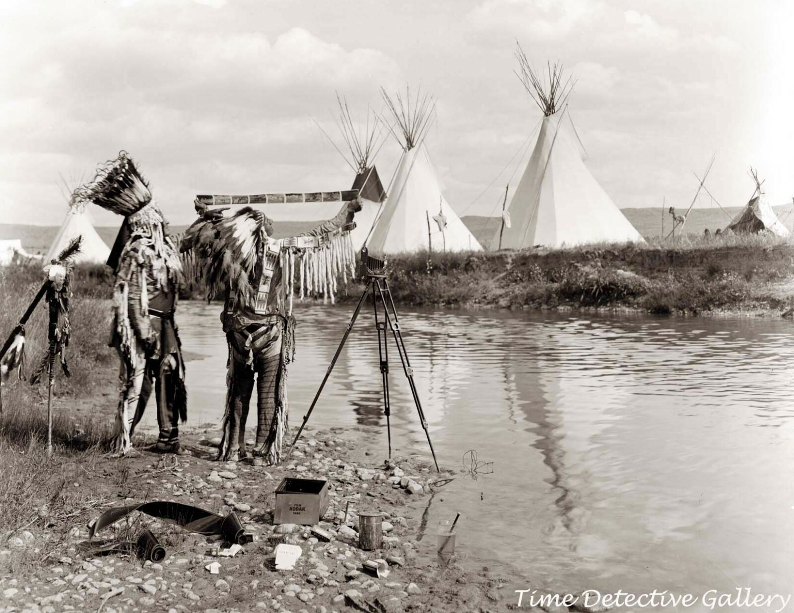 Two Native American Men Looking at Photo Film Negatives - Historic Photo Print