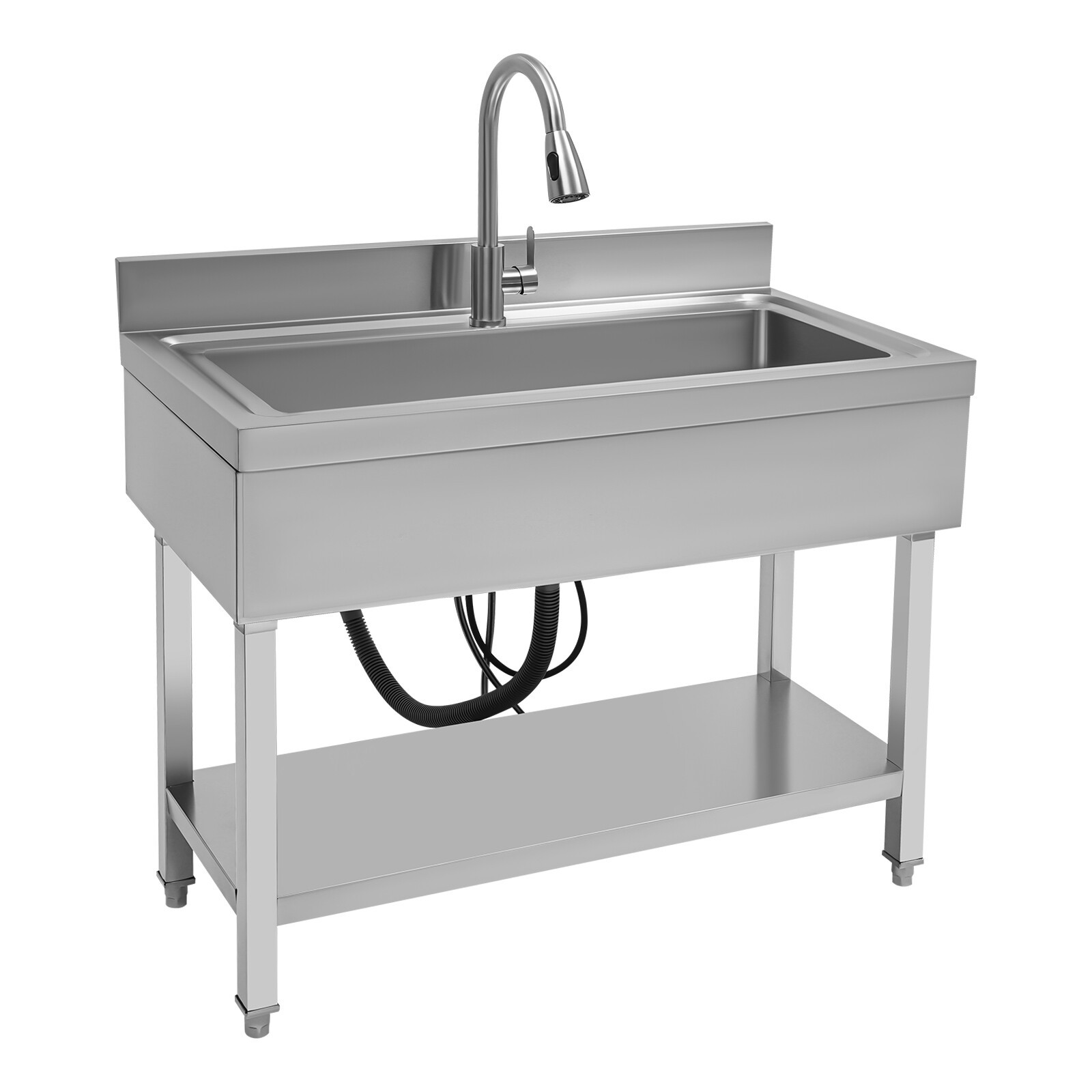 Commercial Sink Stainless Steel Utility Sink Single Bowl Kitchen Sink w/ Faucet
