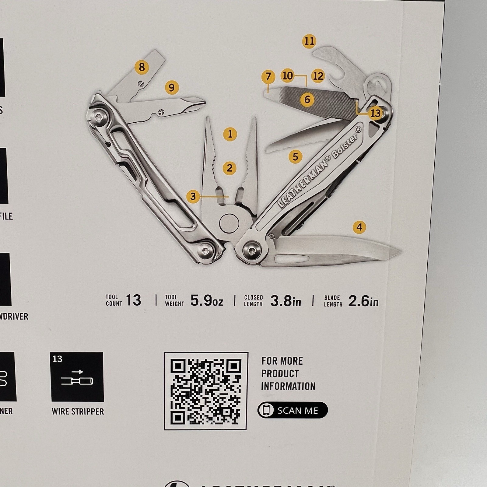 Leatherman Bolster Multipurpose Tool Nylon Sheath Stainless 13 Tools in 1 New
