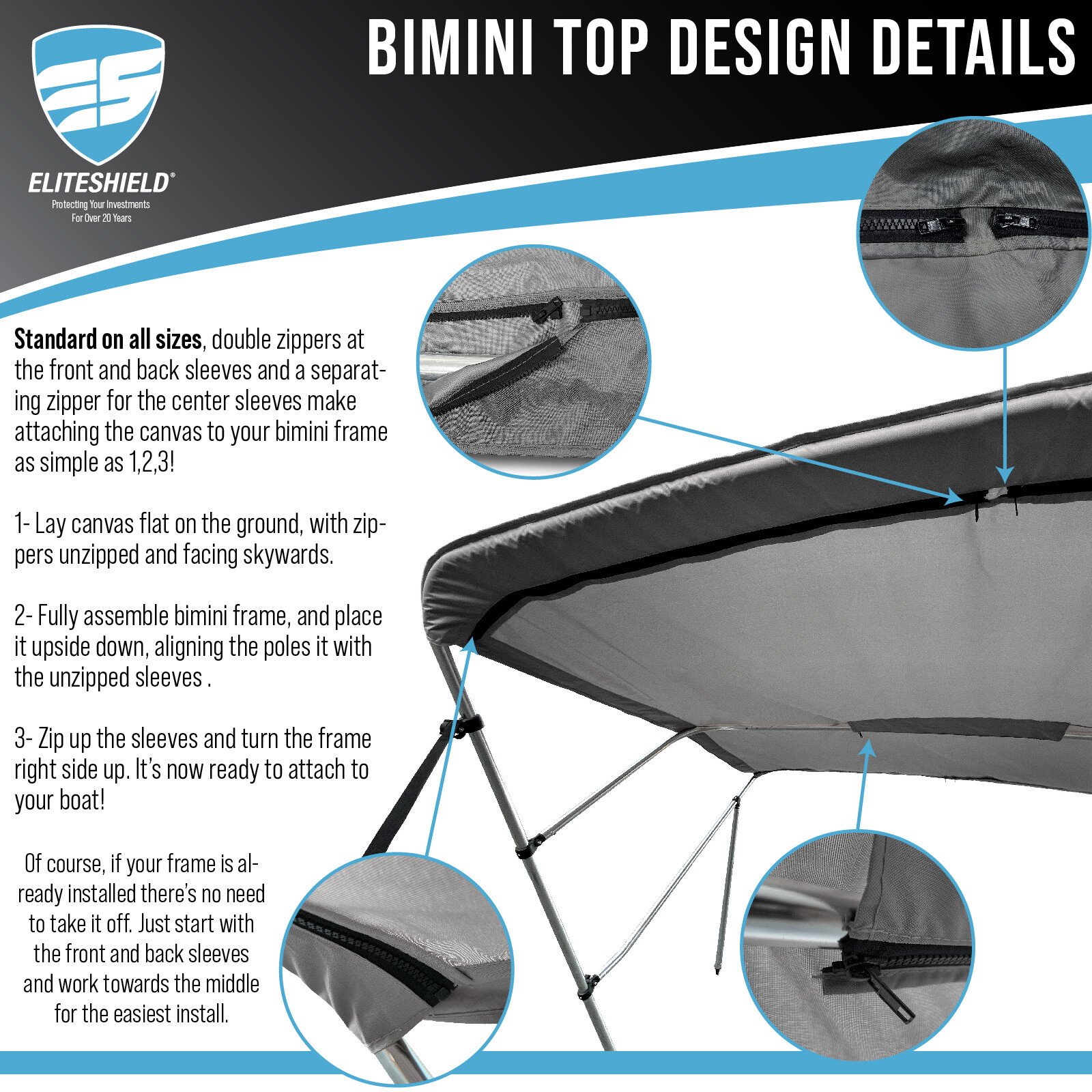 Pontoon Boat 4 Bow Bimini Top Replacement Canvas fabric 8 or 10 Feet w/ boot