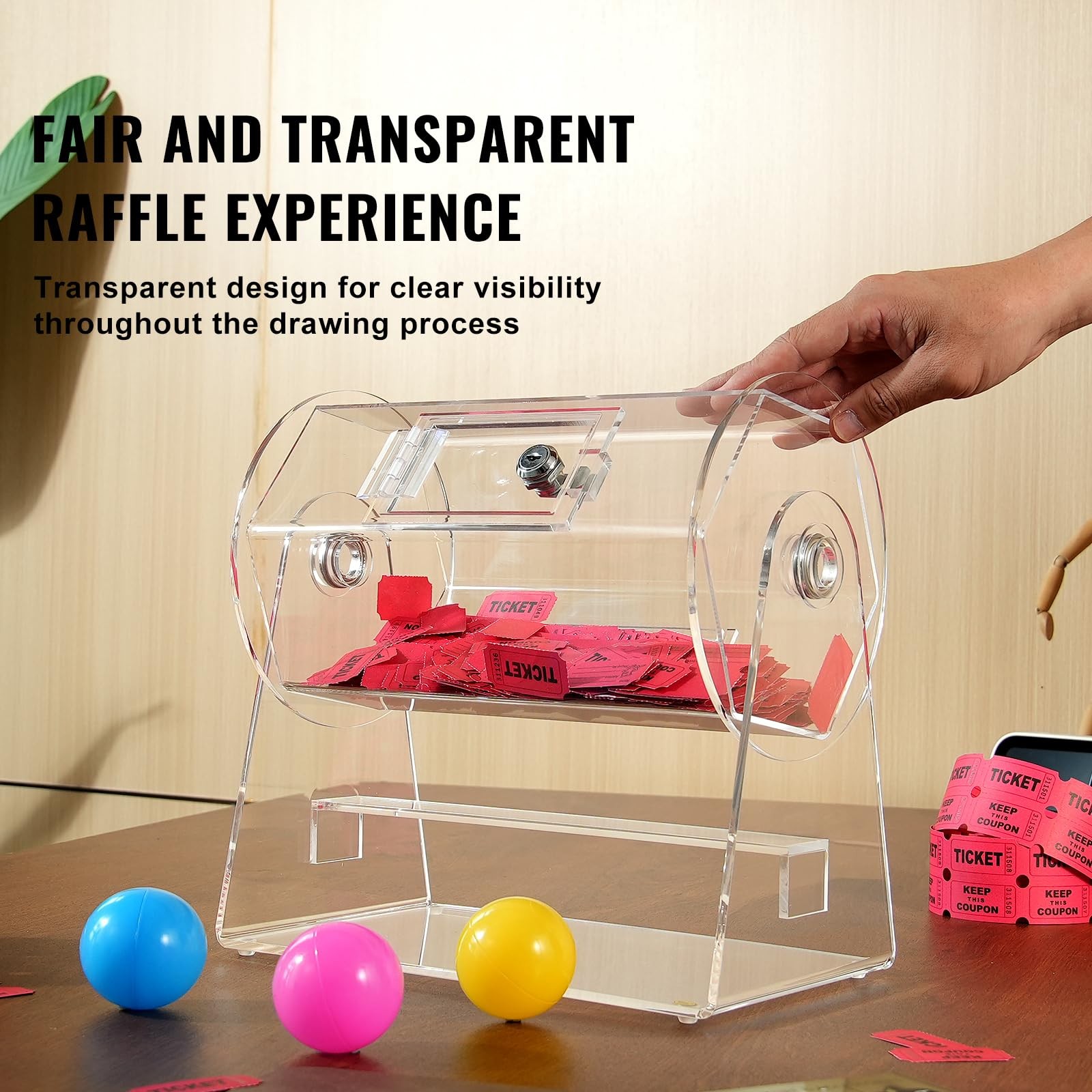 12x12 Raffle Drum Secure Transparent Ticket Spinner for Events Parties Fundra...