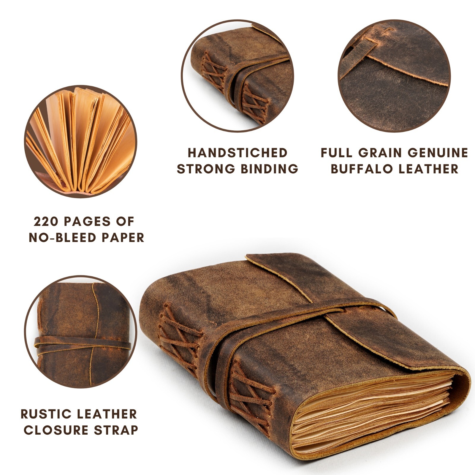 Vintage Journal 220 Antique Paper 7 X 5 inches Leather Bound Handmade Diary