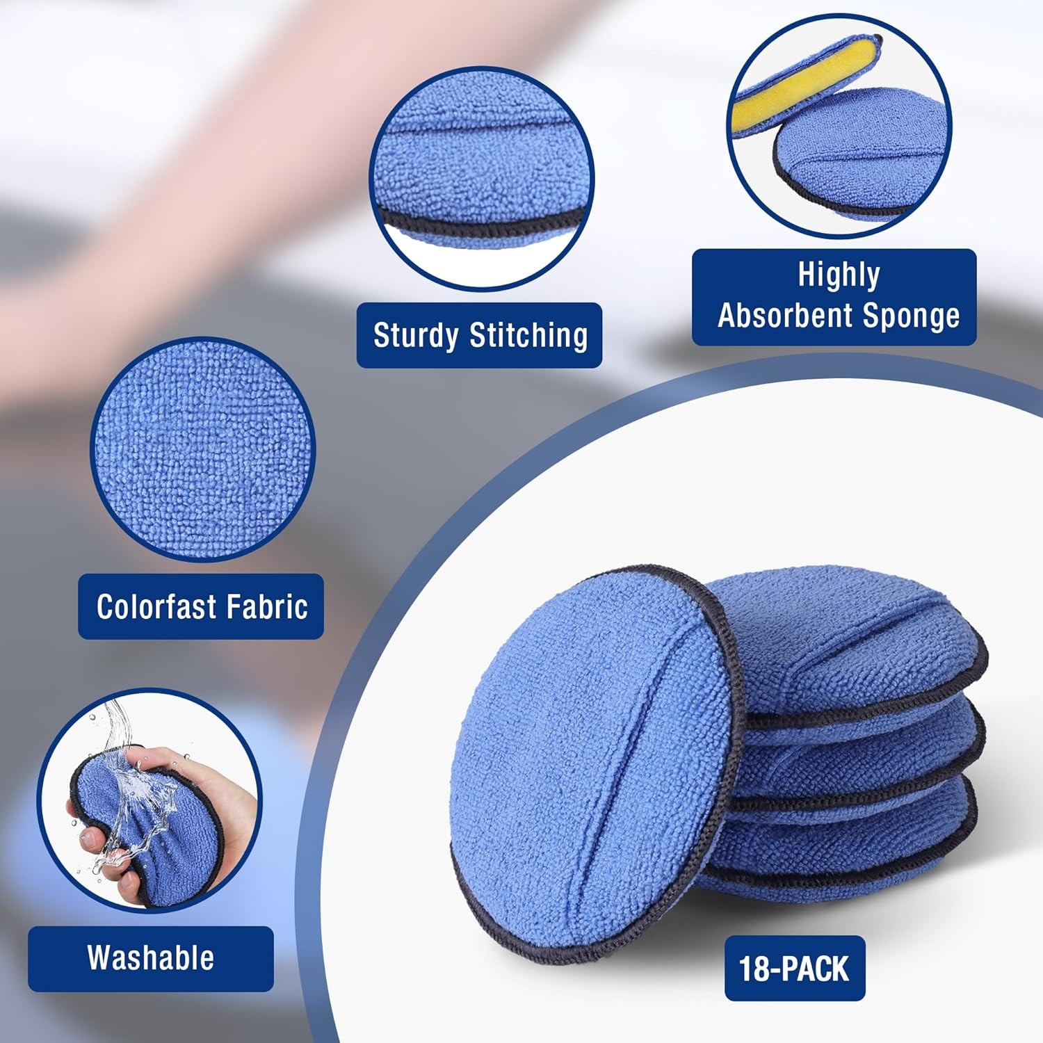 WORKPRO 18PC Car Wax Applicator Pad Microfiber Soft Foam Detailing Polishing Pad