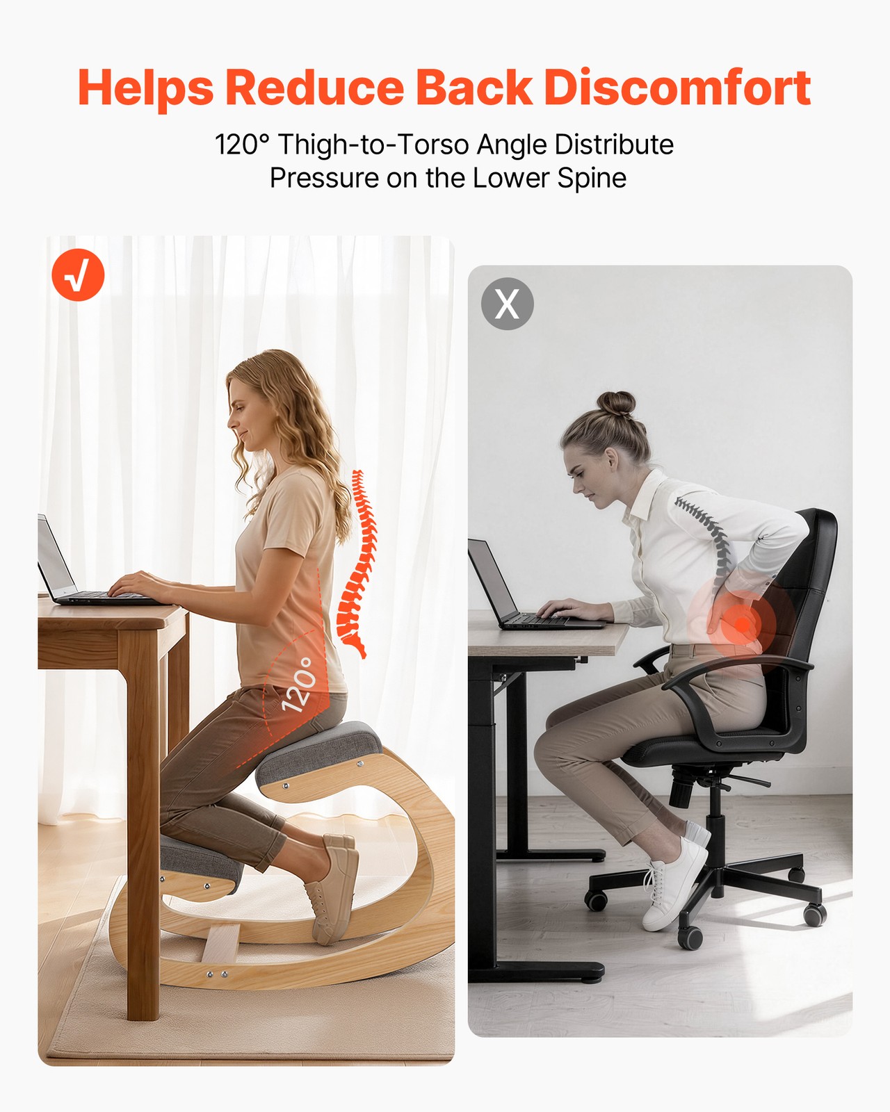 VEVOR Ergonomic Kneeling Chair with Thick Cushions Adjustable Height Gray