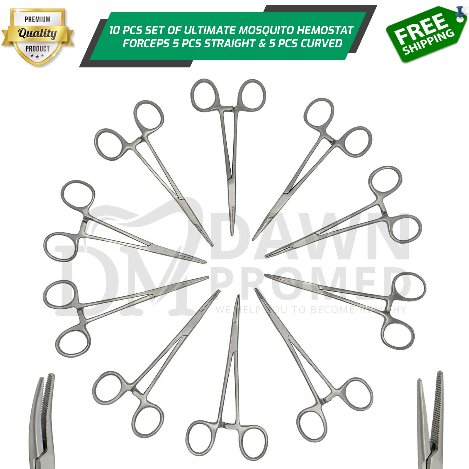 10 Pcs Mosquito Hemostat Locking Forceps 5" Curved & Straight Surgical German GR