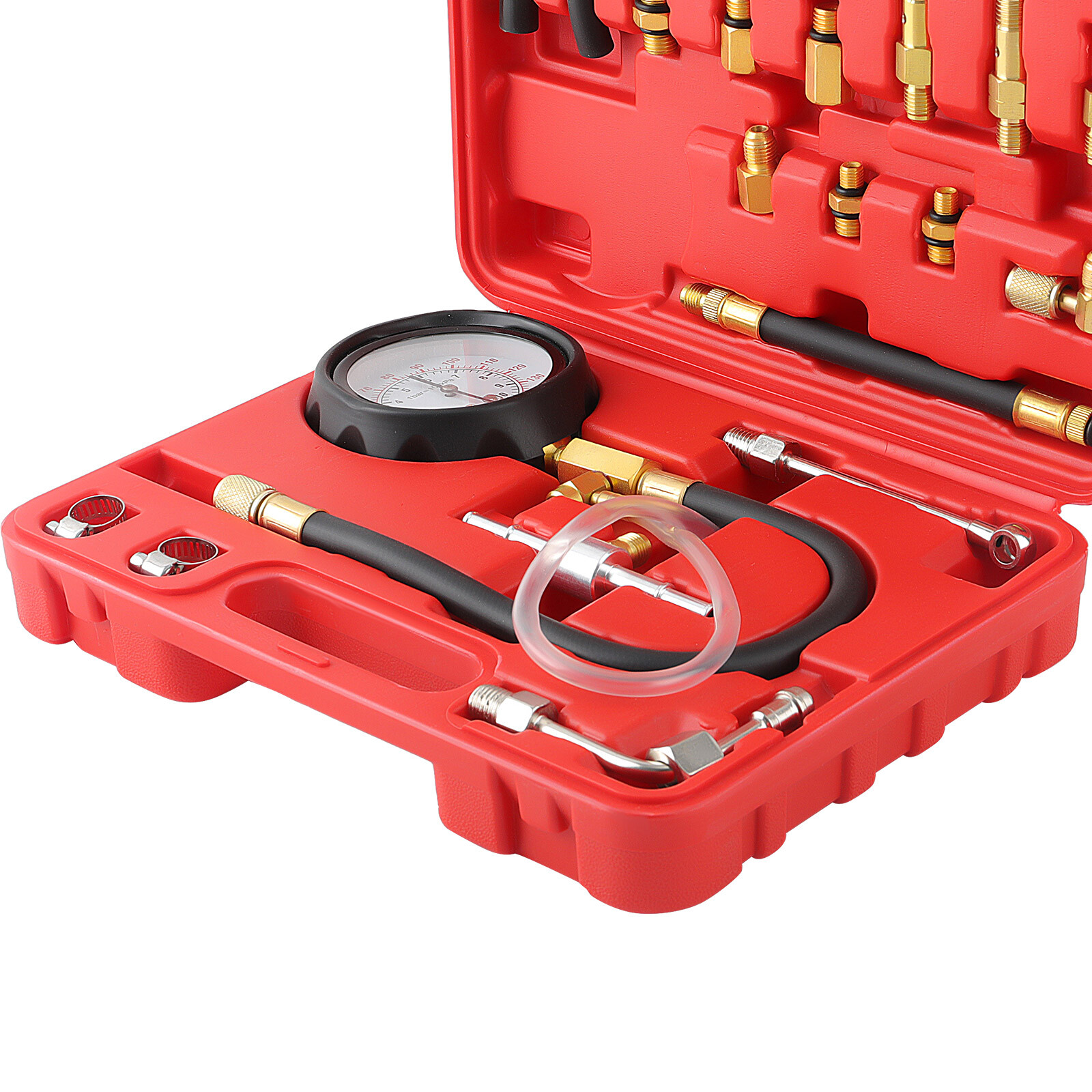 Universal Fuel Injection Gauge Pressure Tester Test Adapters Tool Kit