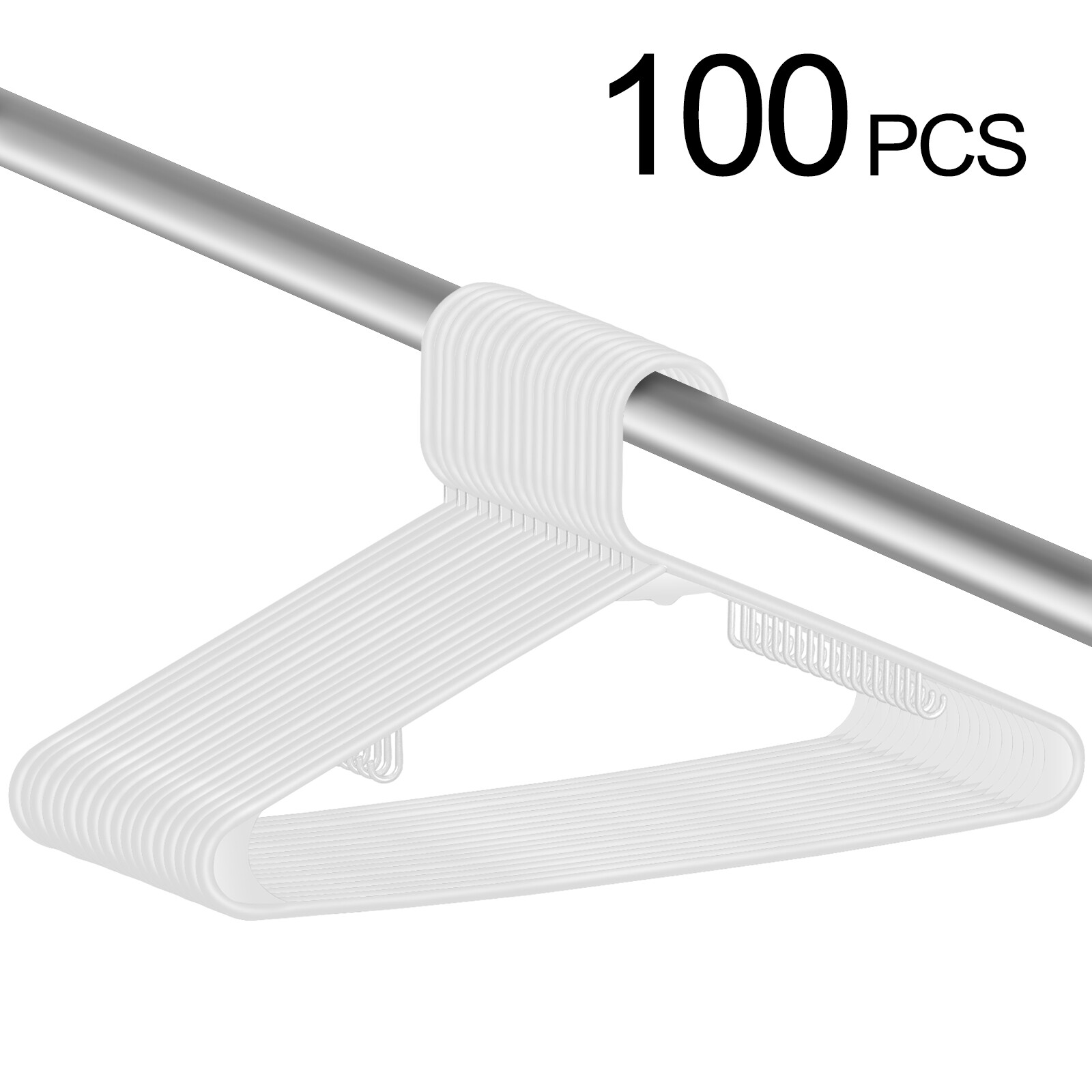 100 Pack Plastic Hangers Standard Thick Clothes Hangers with Double Hooks White