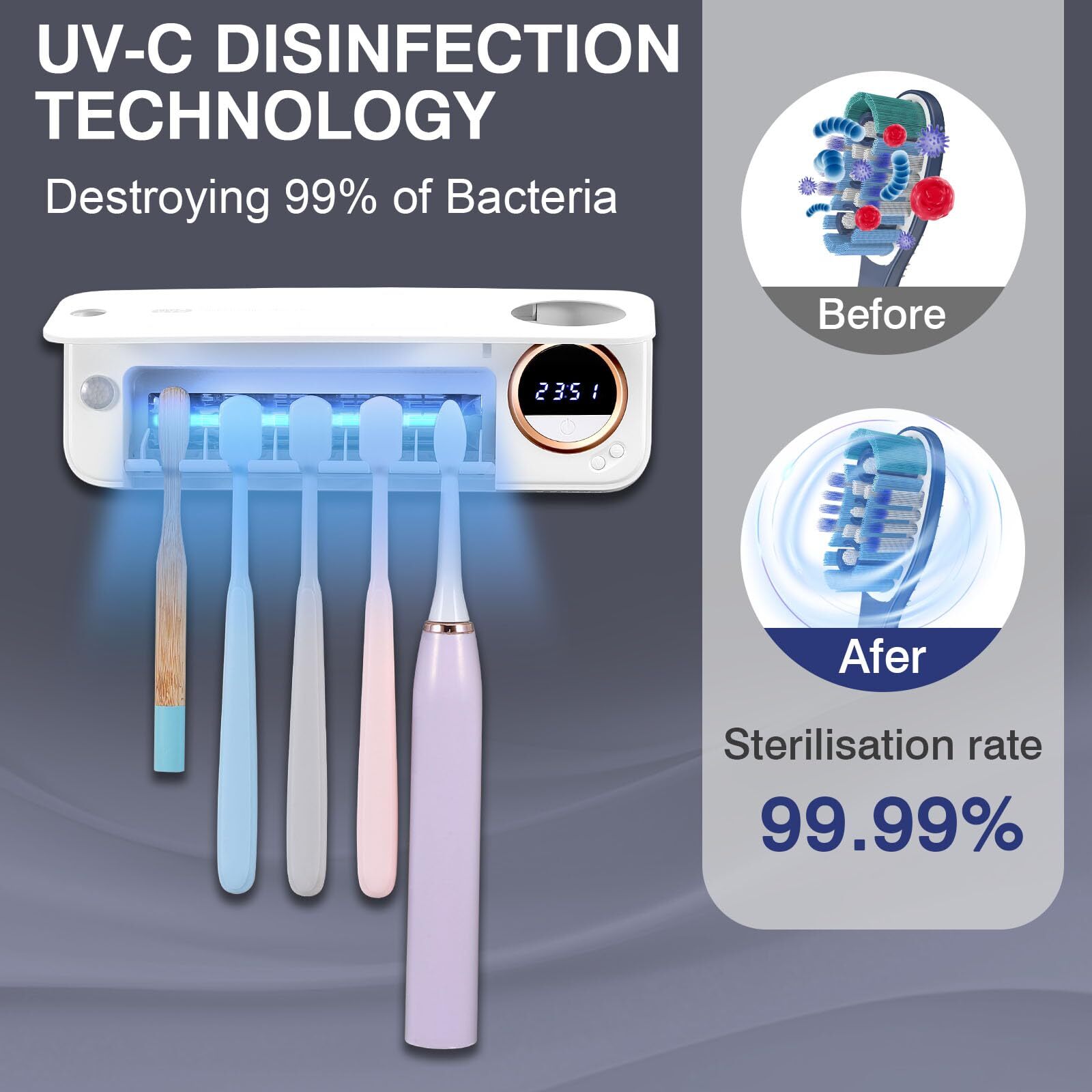 Smart Electric Toothbrush Holder Rechargeable Bathroom Holds 5 Toothbrushes