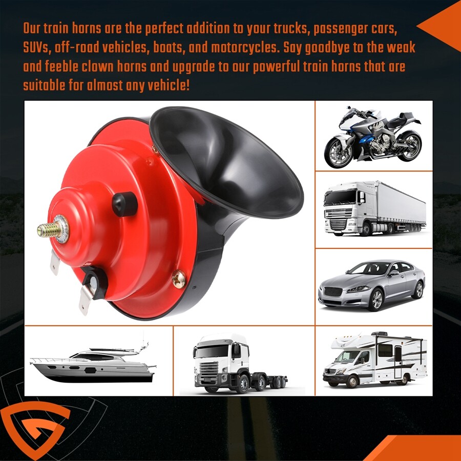 2x 12V 300DB Super Loud Train Horn Waterproof Motorcycle Car Truck SUV Boat Red