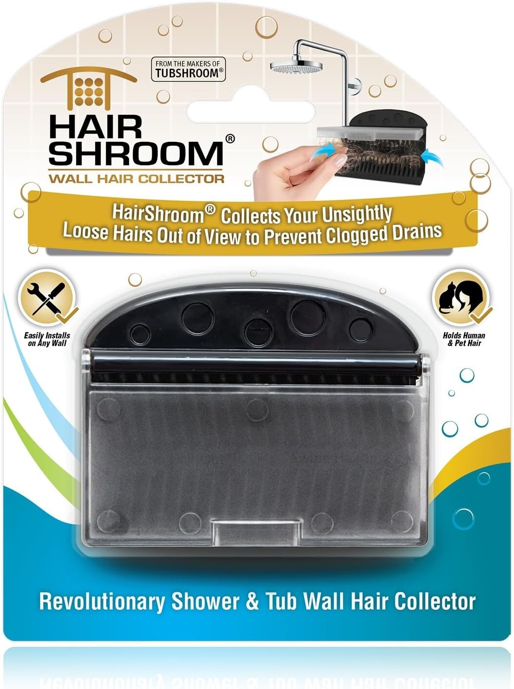 HairShroom - Reusable Shower & Bathtub Wall Hair Catcher Hair Grabber