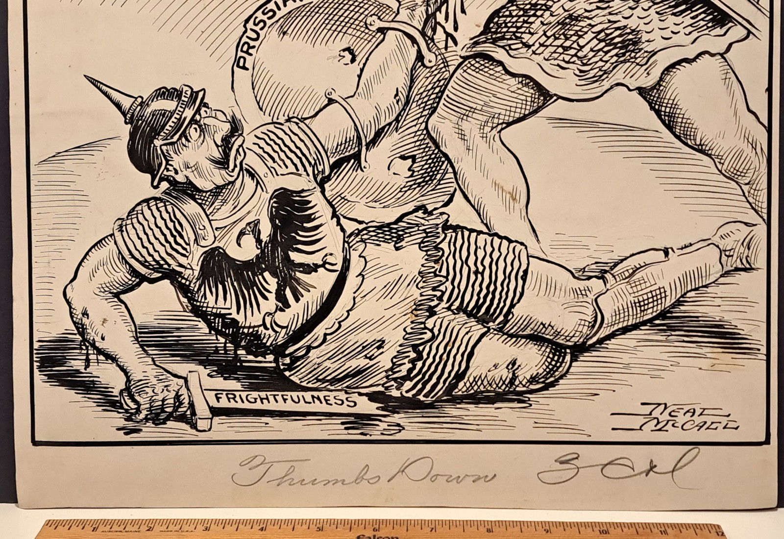 1918 WW I ORIGINAL HAND-DRAWN CARTOON NEAL MCCALL EVENING TELEGRAM PORTLAND OR