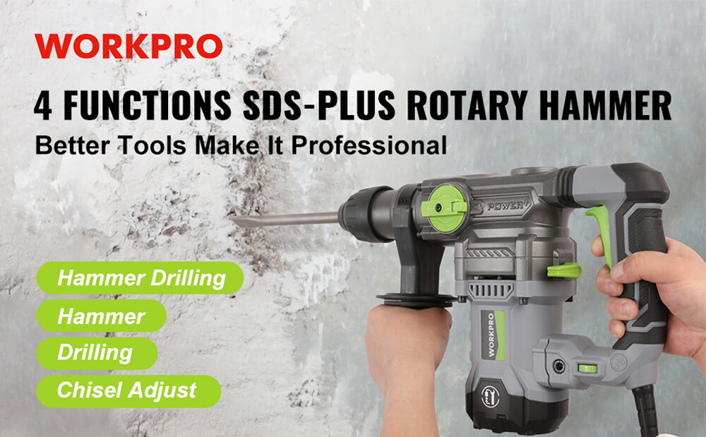 WORKPRO Heavy Duty Premium Rotary Hammer Drill SDS-Plus 12.5AMP Corded 5PCS Bits
