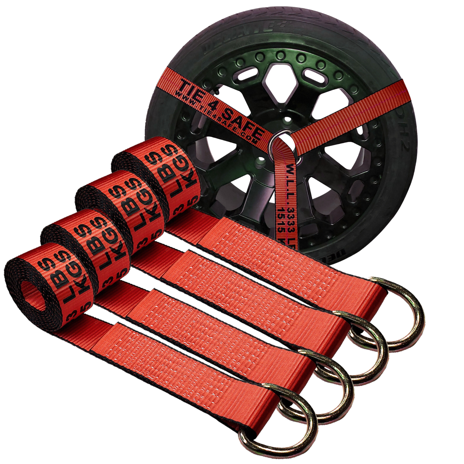 4 Pack 2" x 10' Lasso Strap w/ D Ring Auto Tie Down Wheel Lift Tow Truck Trailer