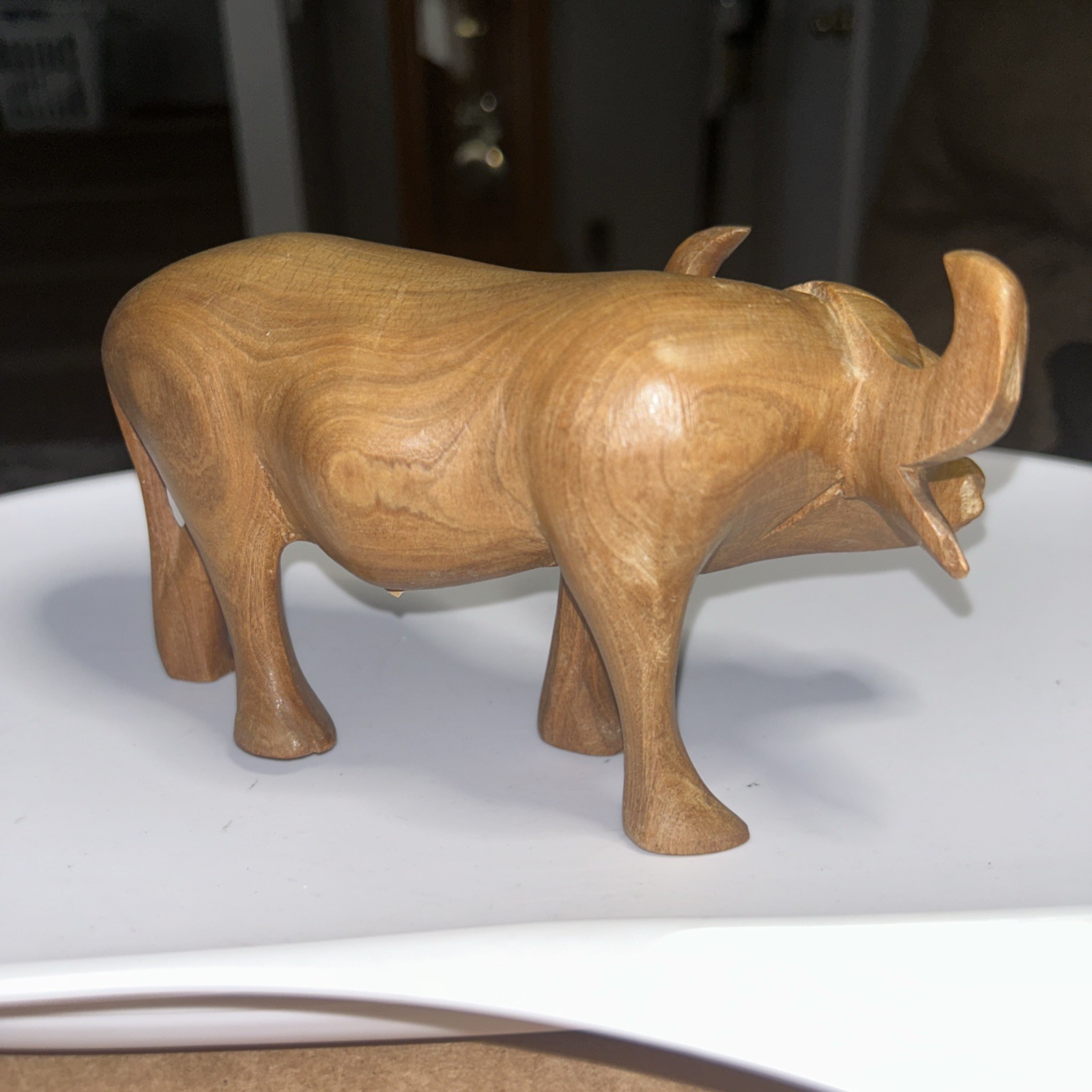 Hand Carved Solid Wood African Water Buffalo Sculpture Wooden Decor Figurine