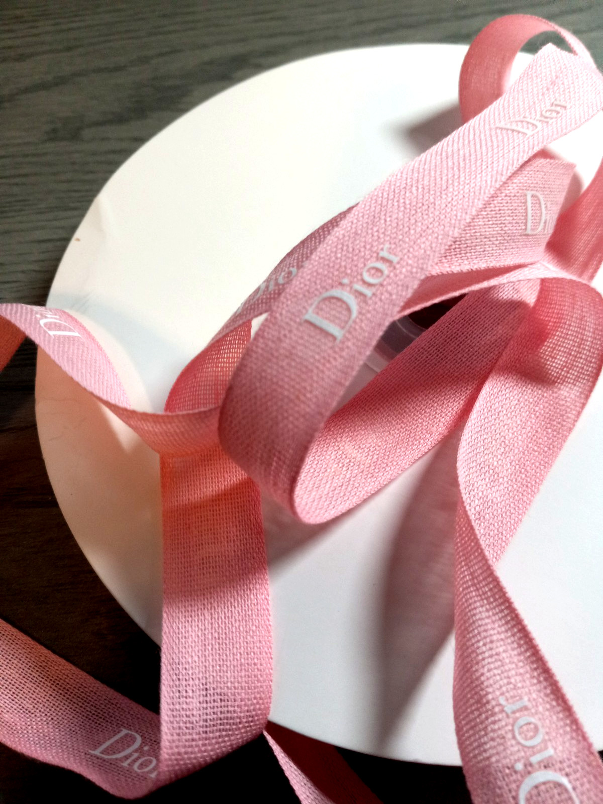 CHRISTIAN DIOR 3/8" Delicate Pink Gift Ribbon with White Lettering 2 yards
