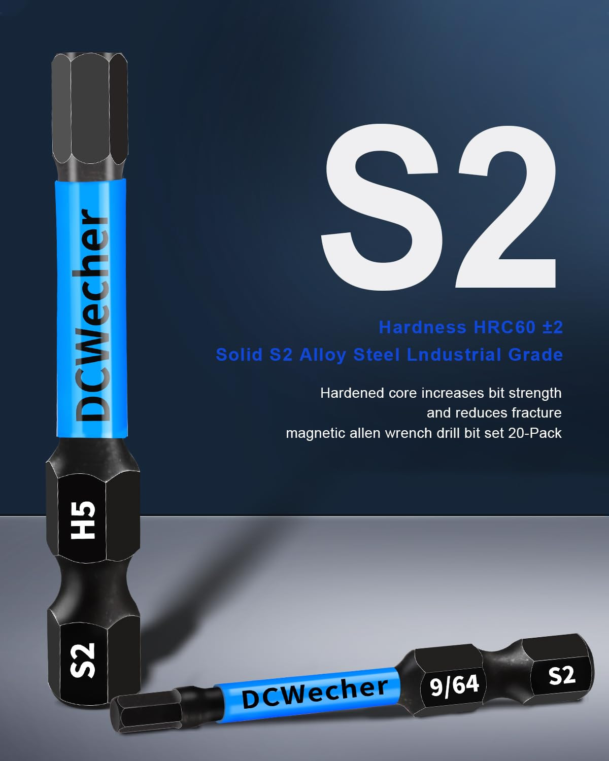 20-PCS Allen Key/Allen Wrench Drill Bit Set, Impact Hex Bits (Metric & SAE) 2 In