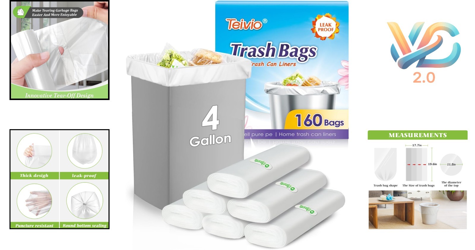 4 Gallon Trash Bags 120 Count Clear Small Plastic Garbage Bags for Kitchen