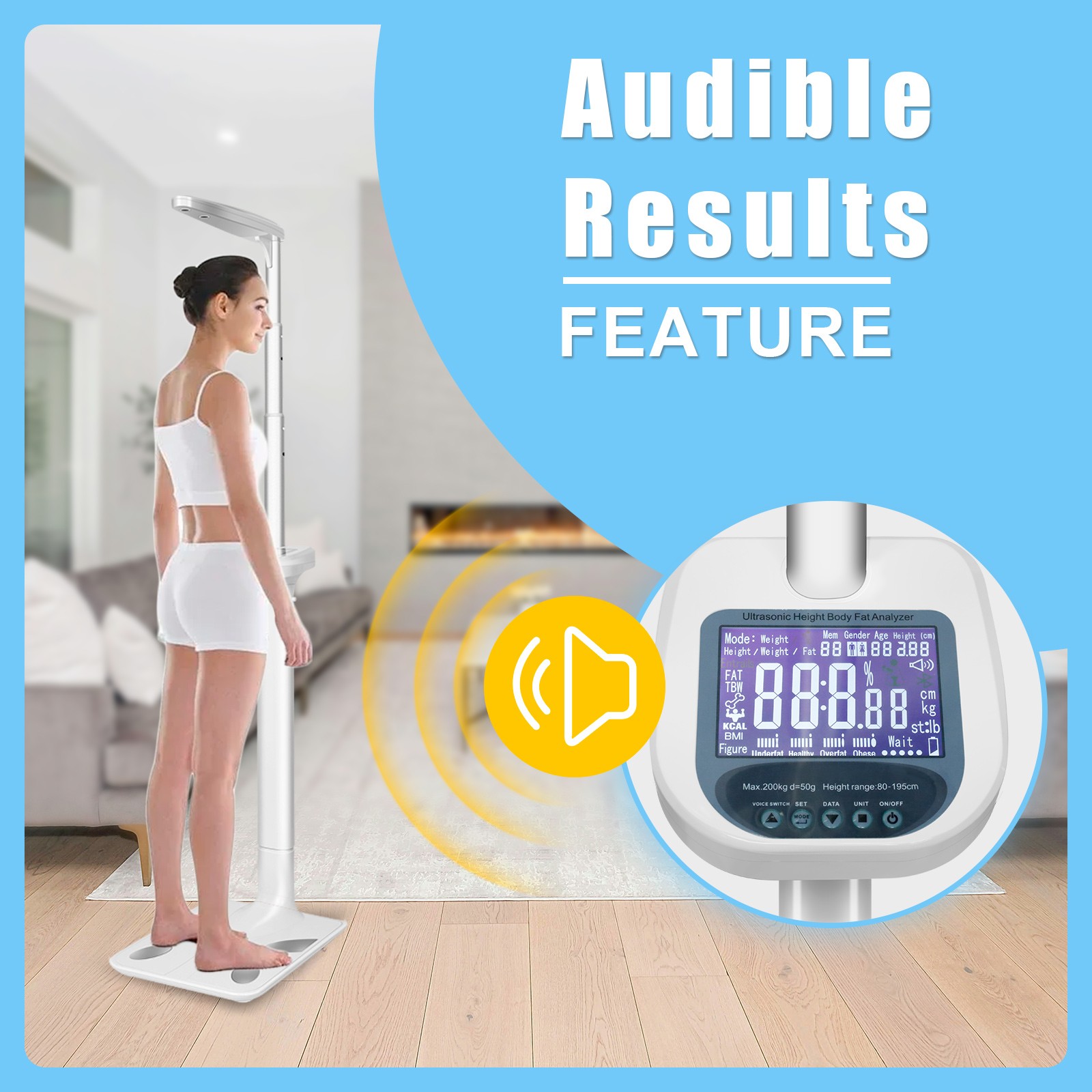 440 LBS Professional Digital Physicians Scale, Height&MBI Digital Medical Scale