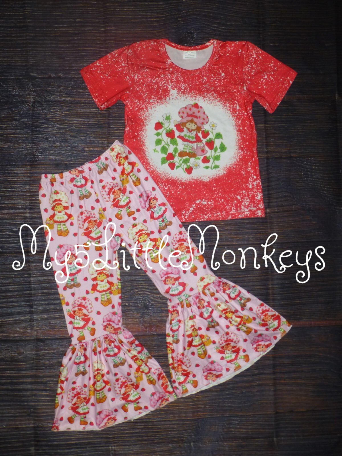 NEW Boutique Strawberry Shortcake Girls Bell Bottom Outfit Set