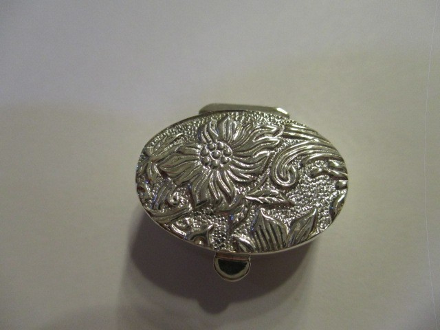 Sterling silver pill box oval shape small Gorgeous design on top 925 silver
