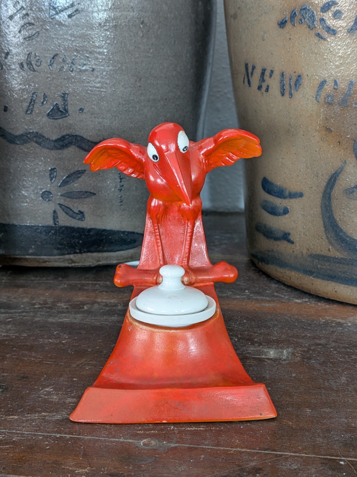 ***RARE*** Schafer Vater Vintage Halloween Red Crow w/Large Bone Ink Well Stand