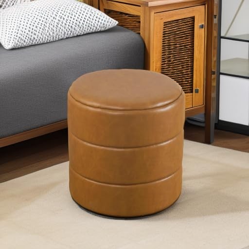 HomePop Upholstered Faux Leather Round Ottoman (No Lid, Seat Only) | HomePop ...
