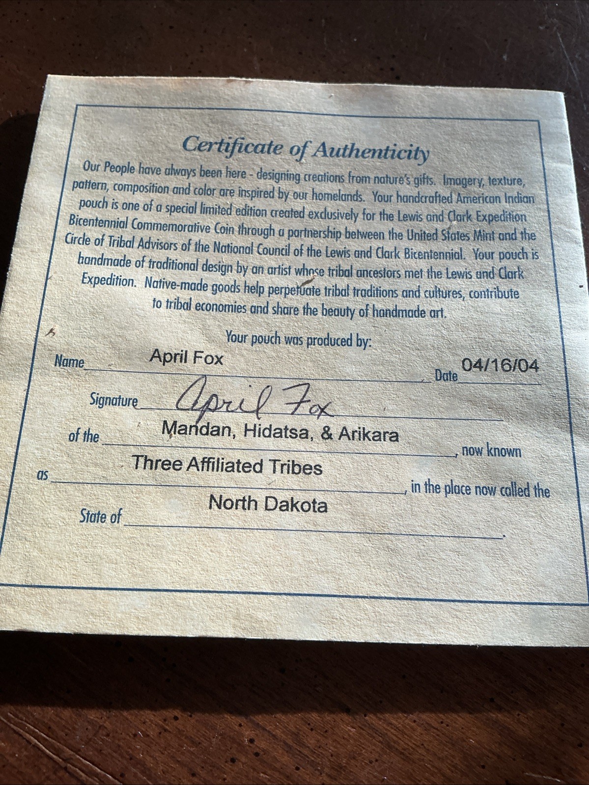 Pouch From The 2004 Lewis And Clark Pouch And Silver Proof Coin Set (Three Affil