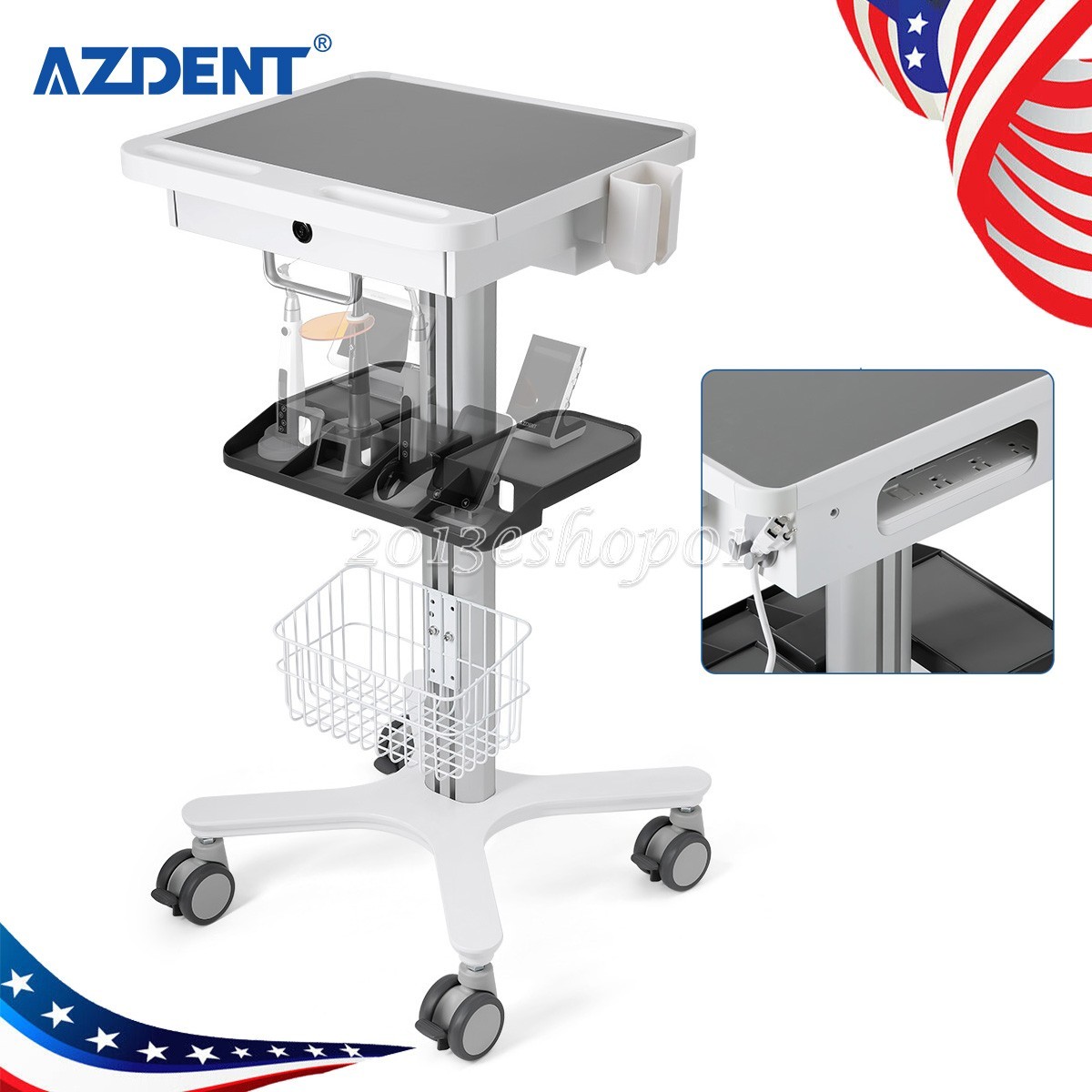 Dental Medical Endodontics Intraoral Scanner Cart Storage Trolley built-in plug